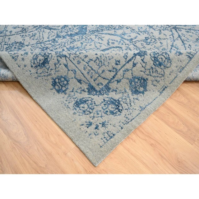 Hand Loomed Gray Fine Jacquard With Sickle Leaf Design Wool and Plant Based Silk Oriental Oversized Rug For Sale - Image 12 of 13