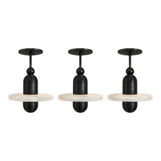 Apparatus Studio Median Mono Alabaster & Blackened Brass Pendants - Set of 3 For Sale