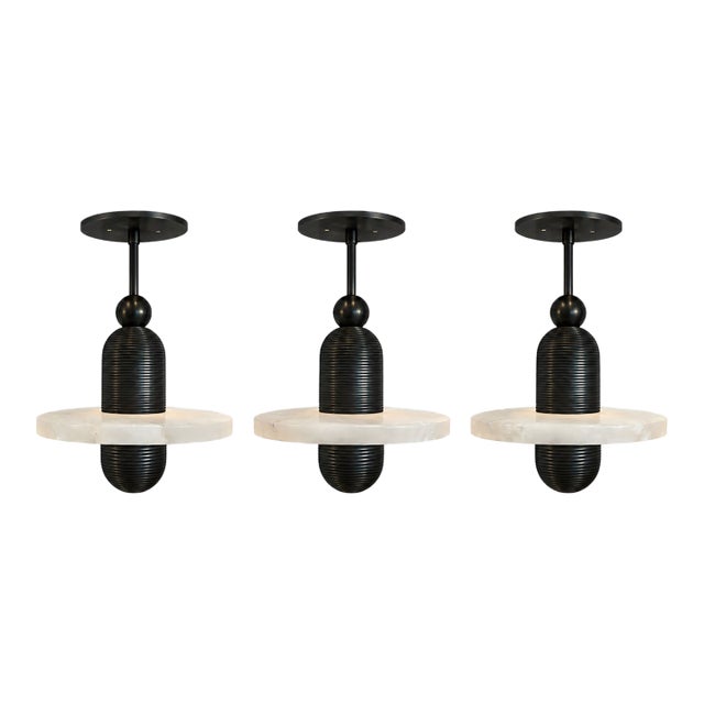 Apparatus Studio Median Mono Alabaster & Blackened Brass Pendants - Set of 3 For Sale