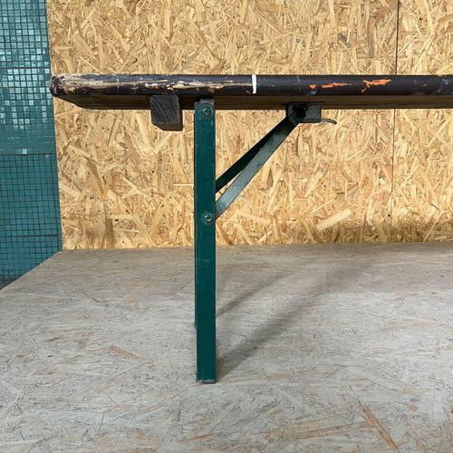 1950’s Large Ex Army French Folding Bench. This unique bench is made from solid pitch pine. It has folding legs which fold...