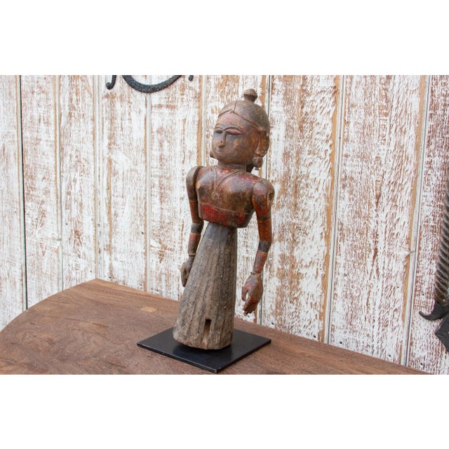 19th Century Antique Indian Goddess Wooden Statue For Sale - Image 5 of 11