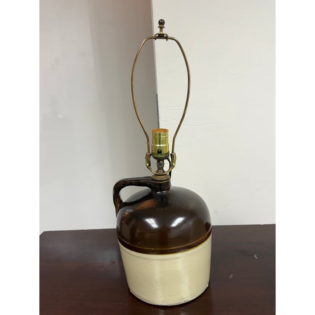 Late 20th Century Rustic Two-Tone Ceramic Jug Table Lamp, Vintage For Sale - Image 5 of 12