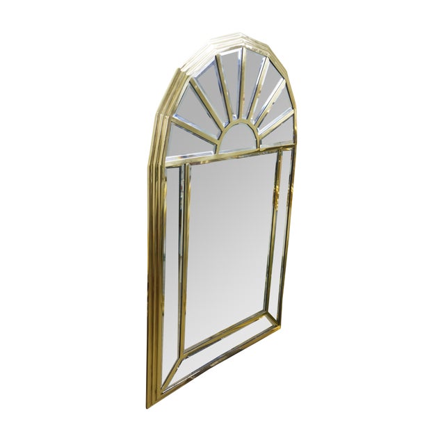 Mid century arched palladian mirror featuring Hollywood Regency and Art Deco styling with beveled panels and layered frame...