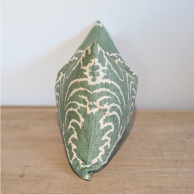 Soane Britain Pineapple Thread Lumbar in Emerald Green. Screen print is inspired by intricate lace, and lumbar is front...