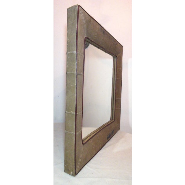 1940s Share Vintage Handmade Repurposed Military Army Navy Canvas Square Green Wall Mirror For Sale - Image 5 of 12