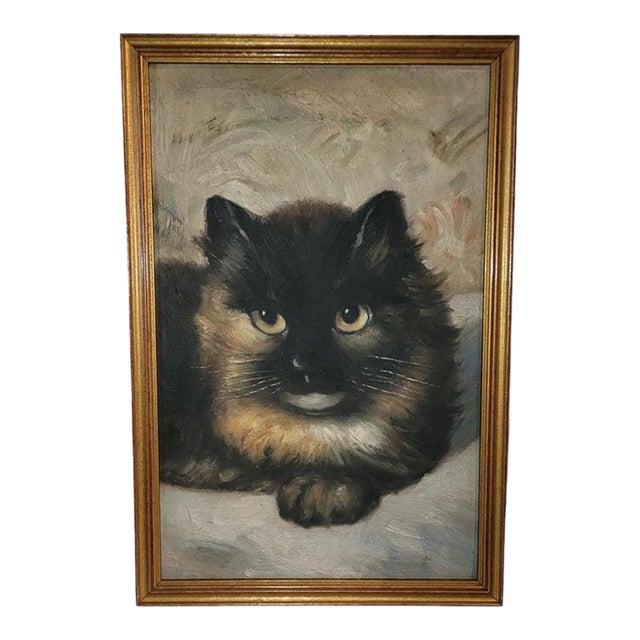 Mid 19th Century Tortoiseshell Cat Oil Painting For Sale