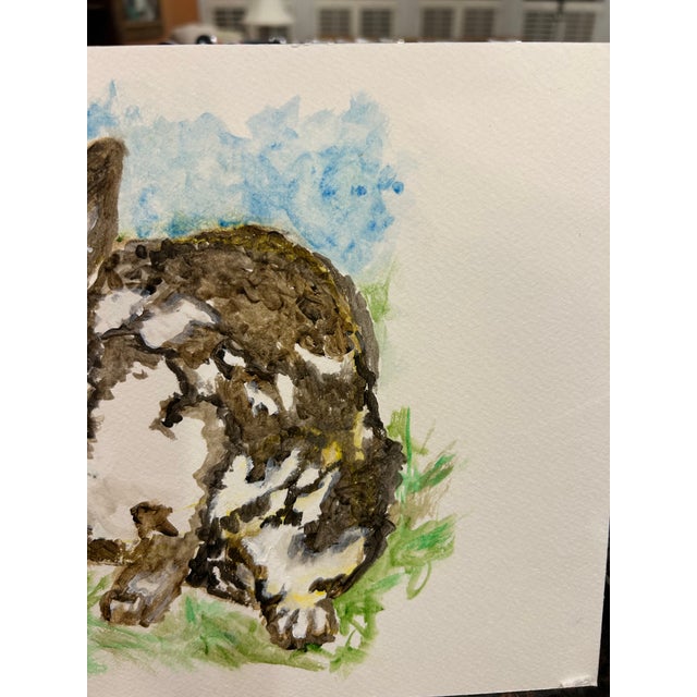 2020s Elizabeth Berry Watercolor Painting of a Brown/White Rabbit For Sale - Image 5 of 8