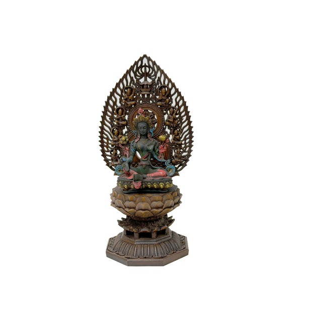 1990s Oriental Buddha Halo Back Lotus Base Boxwood Display Stand For Sale - Image 5 of 9