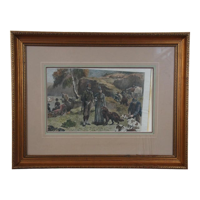 John Charlton Antique Twelfth of August Luncheon on the Moors Hunt Engraving 31" For Sale