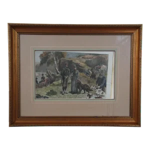 John Charlton Antique Twelfth of August Luncheon on the Moors Hunt Engraving 31"