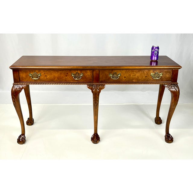Vintage Baker Furniture Chippendale 5-Leg Burl Walnut & Mahogany Console Table For Sale - Image 16 of 16