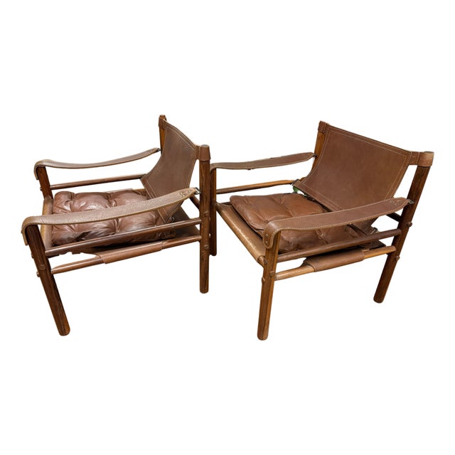 Nice Clean Pair of 1970’s Attributed to Arne Norell Sirocco Chairs in Brown Leather & Rosewood For Sale