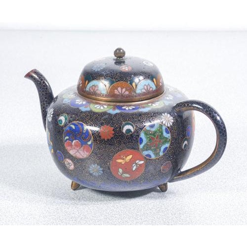 1920s Cloisonné Teapot and Sugar Bowl with Floral Decor, Set of 2 For Sale - Image 5 of 18