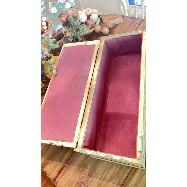 Folk Art Rare Vintage Hand-Painted Wooden Folk Art Lift-Top Chest Trunk For Sale - Image 3 of 12