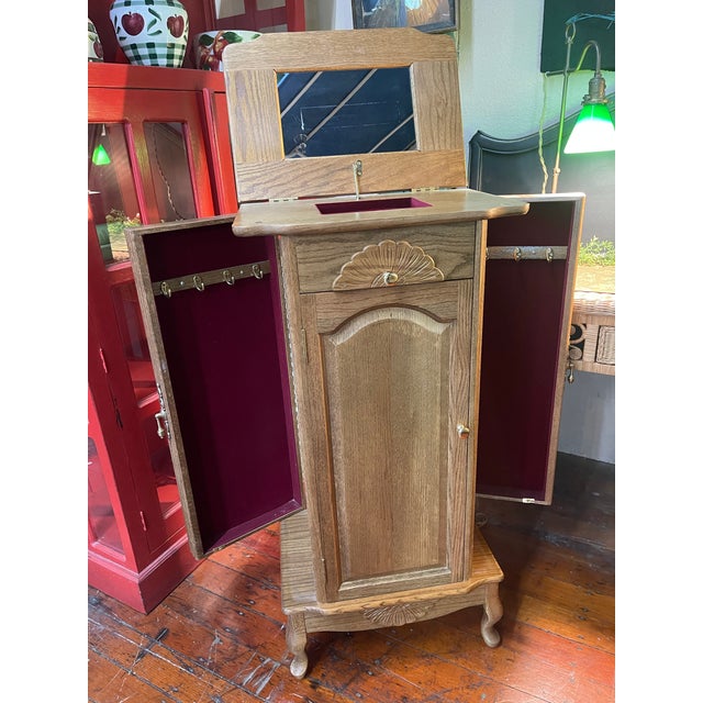 Art Deco Late 20th Century Art Deco Revival Oak Jewelry Box With Lift-Top Mirror For Sale - Image 3 of 7