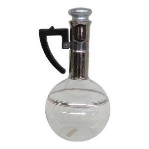 50s Deco Wine Carafe Decanter Black Handle Blown Glass