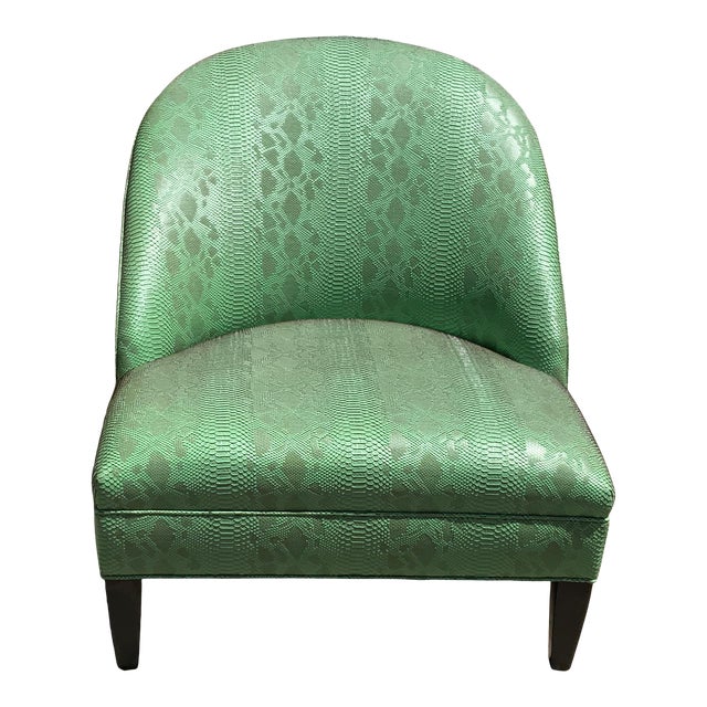 Vintage Round Back Green Upholstered Chair For Sale