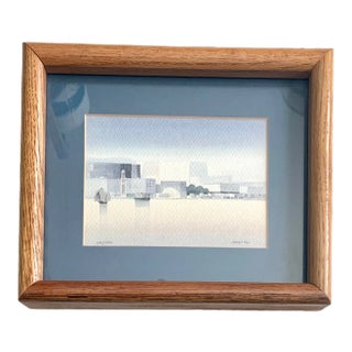 1960s Mid Century Modern Watercolor Henry Sin Limited Edition Cityscape Numbered Print For Sale