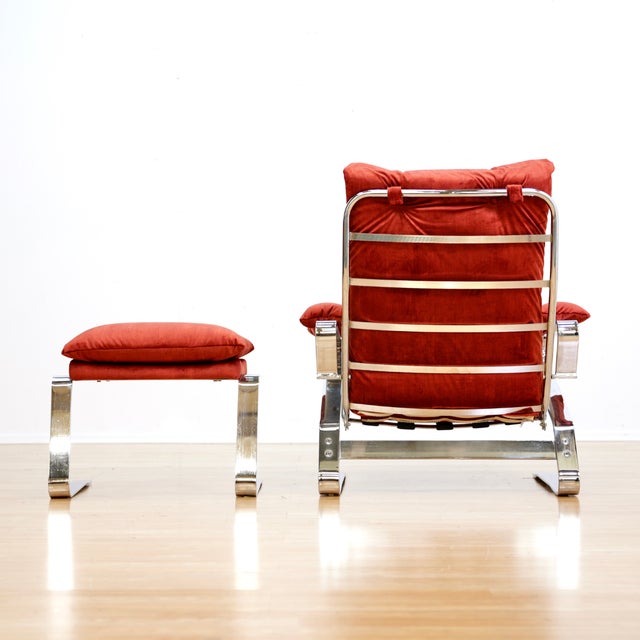 1970s Chrome & Velvet Lounge Chair Attributed to Reinhold Adolf and Hans-Jurgen for Schrapfer For Sale - Image 4 of 12