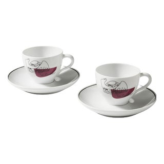 Service Prunier Coffee Plates and Cups by Le Corbusier for Cassina, Set of 4 For Sale