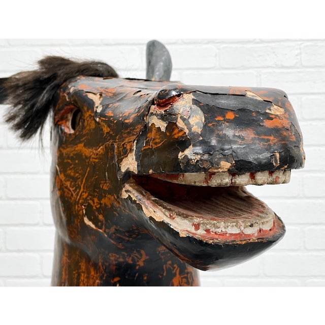 Antique European Hand Carved Wooden Horse Folk Art Sculpture on Wheeled Base For Sale - Image 14 of 16