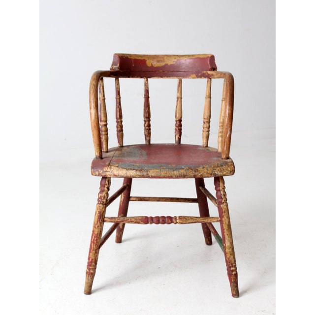 Early 20th Century Antique Red Painted Windsor Captain's Chair For Sale - Image 5 of 14