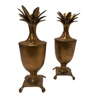 Brass Lidded Pineapple Jars -a Pair For Sale
