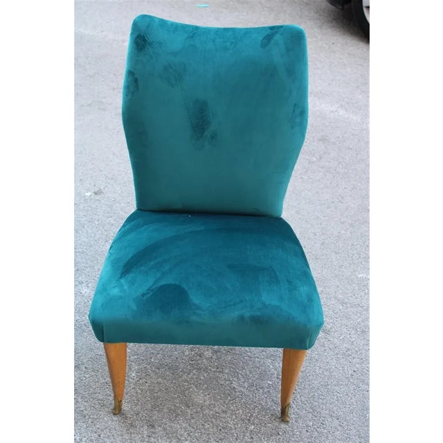 Set of Italian Petrol Green Velvet Lounge Chairs, 1950s For Sale - Image 4 of 9