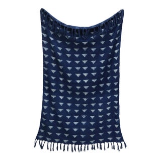 Contemporary Cotton Handwoven Block Printed Throw Blanket For Sale