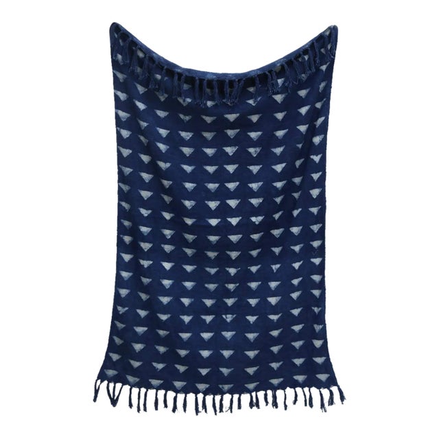 Contemporary Cotton Handwoven Block Printed Throw Blanket For Sale