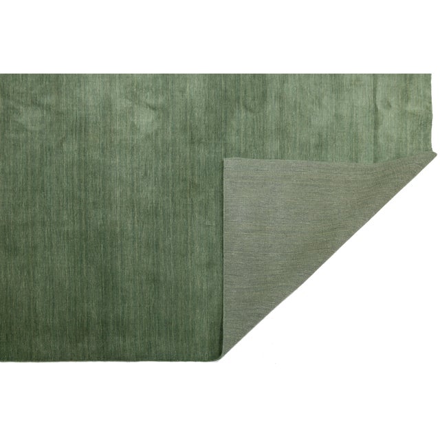 Modern Apadana's Modern Gabbeh Hand-Loom Wool Area Rug in Emerald Moss For Sale - Image 3 of 11