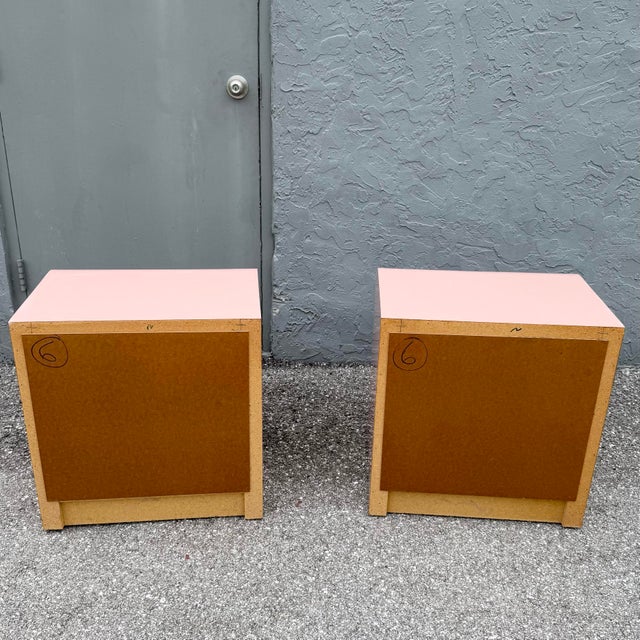 Postmodern Pink Gloss Laminate Waterfall Nightstands - A Pair For Sale In West Palm - Image 6 of 8