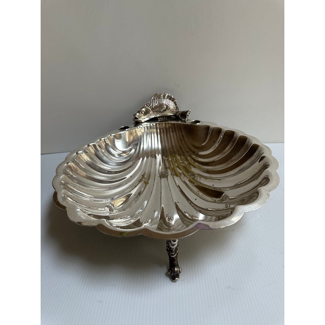 Vintage English Regency Sheffield Mid 20th Century Large 15"x 13" Heavy Silver Plated Clam Shell Serving Dish With Three(3) Hallmarks For Sale - Image 15 of 16