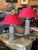 1960s Chrome Faux Bamboo Hollywood Regency Style Table Lamps With Red Shades - a Pair For Sale In Saint Louis - Image 6 of 15