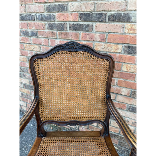 Early 20th Century Pair of Antique French Cane Arm Chairs For Sale - Image 5 of 13