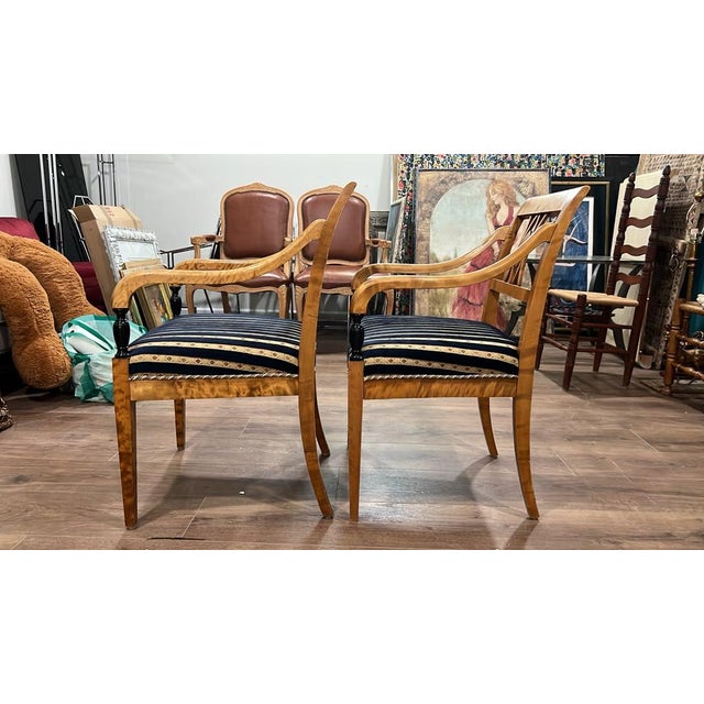 Biedermeier Striped Biedermeier Armchairs (Set of 2) For Sale - Image 3 of 6