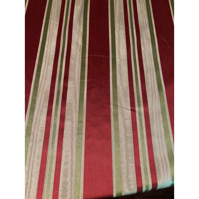 20 yards of gorgeous stripe moire in green, red and cream. Upholstery grade fabric.