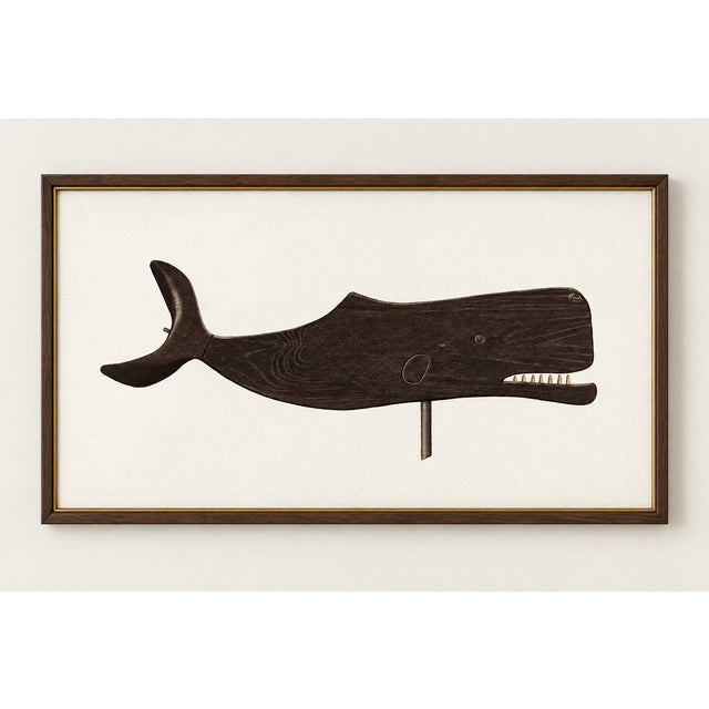 This vintage whale wall art print reproduces Albert Ryder’s circa-1939 Whale Weather Vane. The dark carved-whale form,...