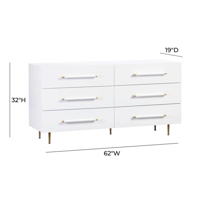 Wood Trident White 6 Drawer Dresser For Sale - Image 7 of 9