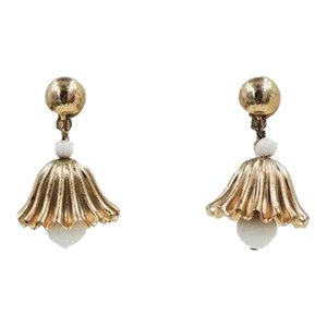 Vintage 1950s Napier White Resin Bell Dangle Clip Earrings - 2 Pieces