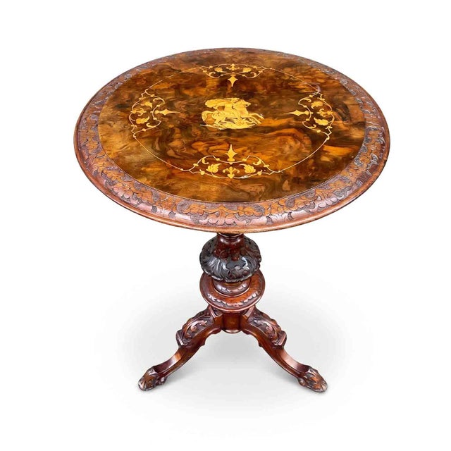 Wood Italian Walnut Burl Gueridon with Inlay of St. George and the Dragon, 1880 For Sale - Image 7 of 7