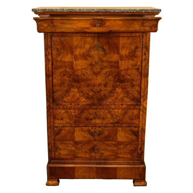 Antique French Louis Philippe Burr Walnut Secrétaire À Abattant Desk Chest 1840 For Sale In Portland, OR - Image 6 of 18