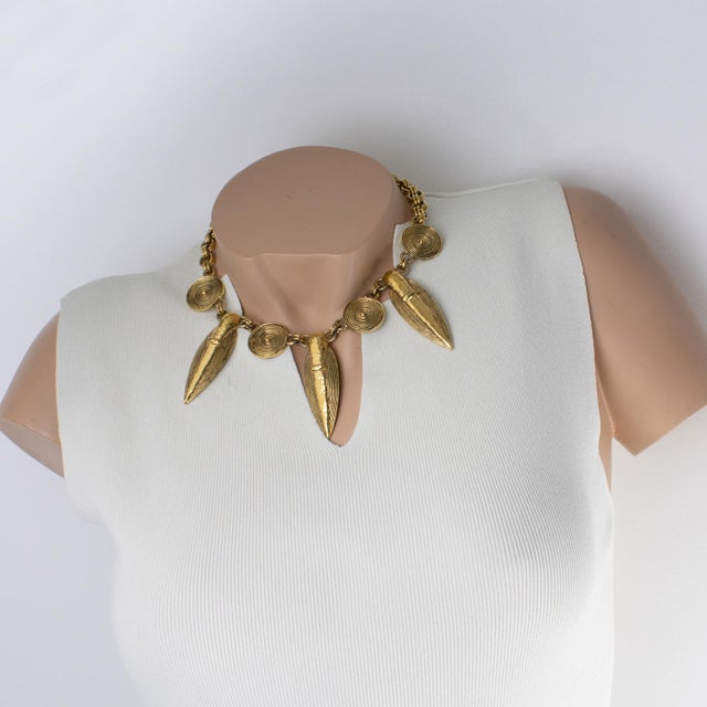 Contemporary Guy Laroche Gilt Metal Tribal Necklace For Sale - Image 3 of 9
