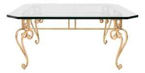 Hollywood Regency Mid Century Modern Gilt Iron Glass Top Coffee Table