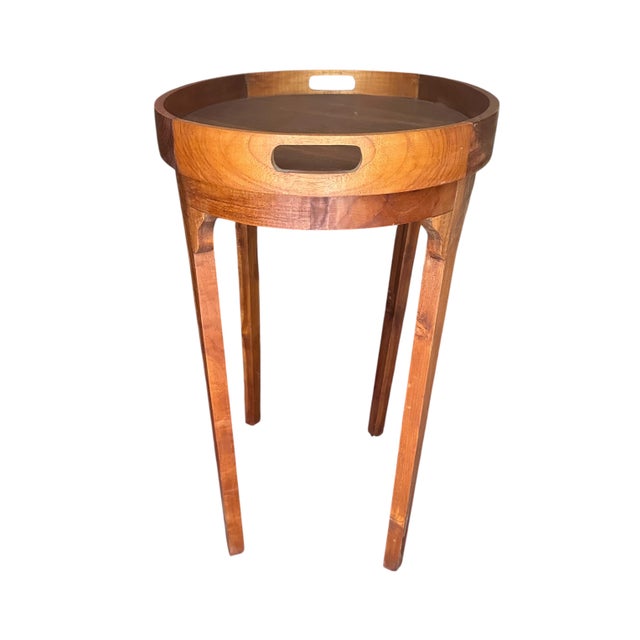 Vintage Teak Standing Butler Tray Side Table. For Sale - Image 10 of 10