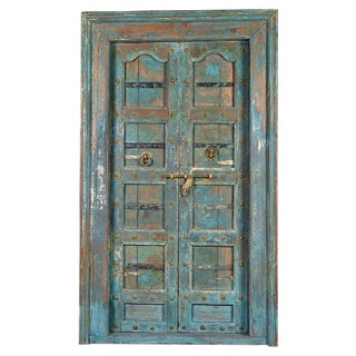 Wooden Door with Blue Patina, 1920s For Sale
