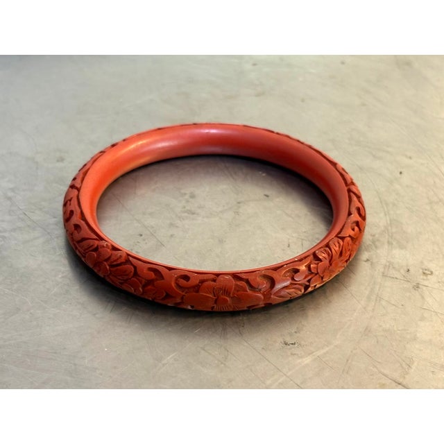 Asian Carved Cinnabar Bangle Bracelet For Sale - Image 3 of 3