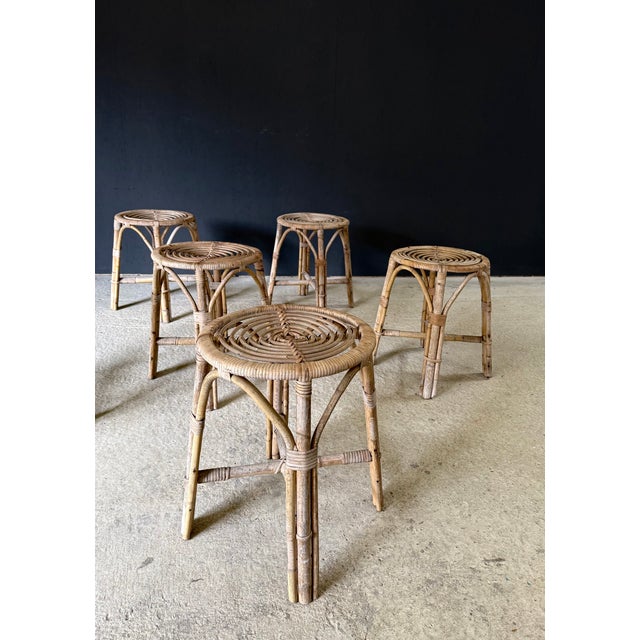 Boho Bamboo Stool Set, Italy, 1960s, Set of 6 For Sale - Image 8 of 18