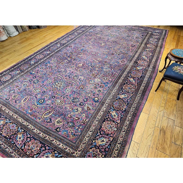 19th Century Oversized Persian Khorassan Rug, Hand-Knotted Wool, Allover Pattern, Purple & Blue, 11’ X 20’ For Sale - Image 9 of 17
