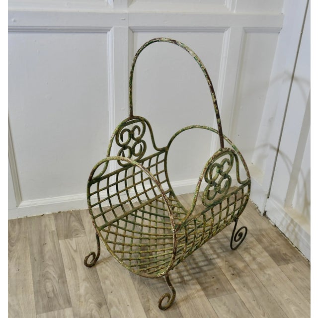 Olive 19th Century French Wirework Log Carrier Basket For Sale - Image 8 of 9